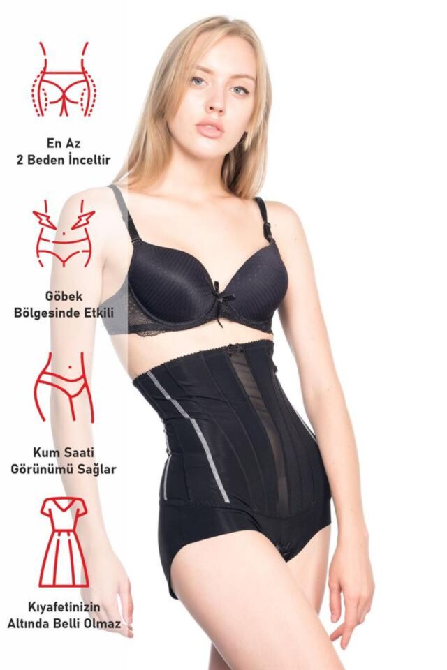 Emay 2886 Yüksek Bel Tül Slip Lazer Korse M - Siyah