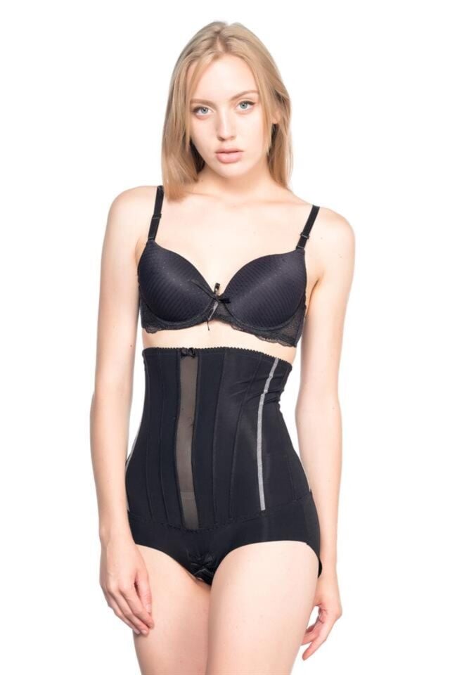 Emay 2886 Yüksek Bel Tül Slip Lazer Korse XL - Siyah
