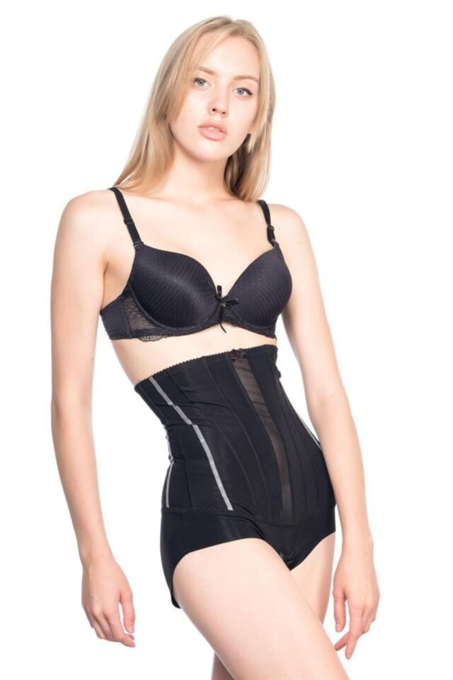 Emay 2886 Yüksek Bel Tül Slip Lazer Korse XL - Siyah