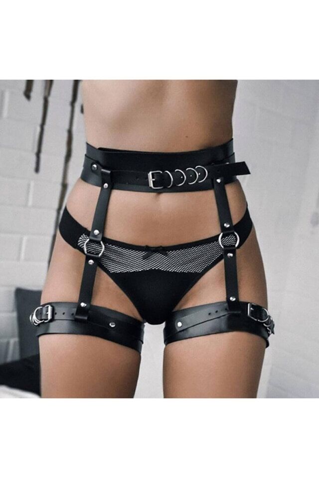 Aysilce 29 Harness Deri Fantazi İç Giyim 2XL - Siyah
