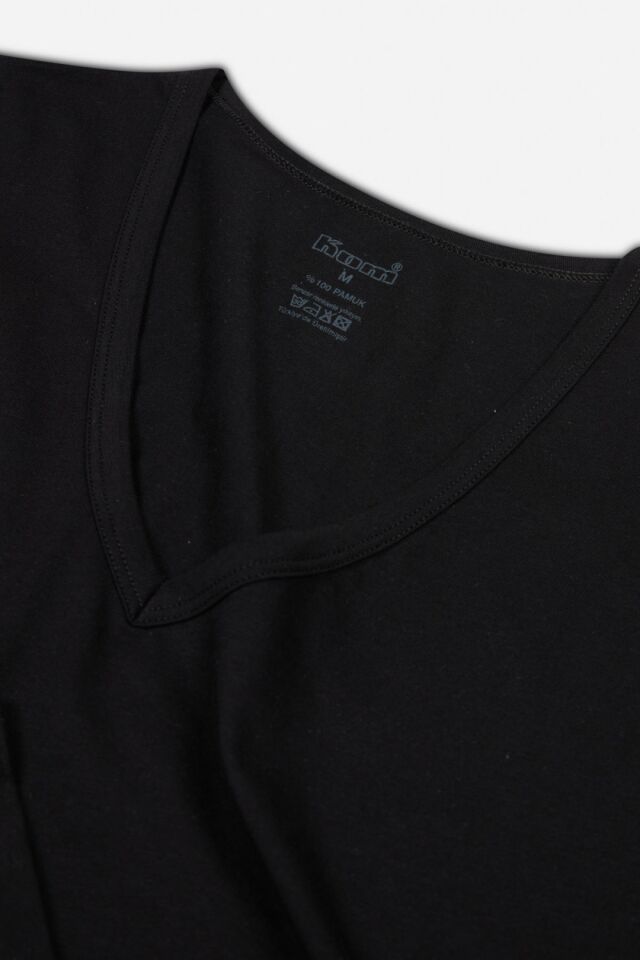 Kom Enrico V Yaka Pamuk 2 li Tshirt 3XL - Siyah
