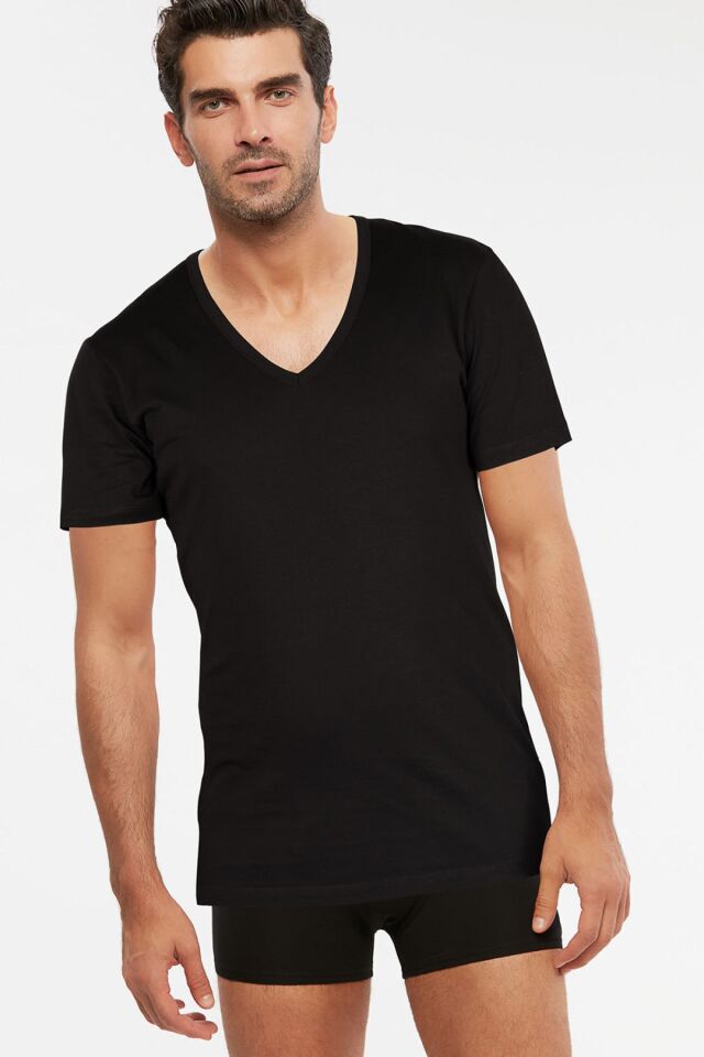 Kom Enrico V Yaka Pamuk 2 li Tshirt XL - Beyaz
