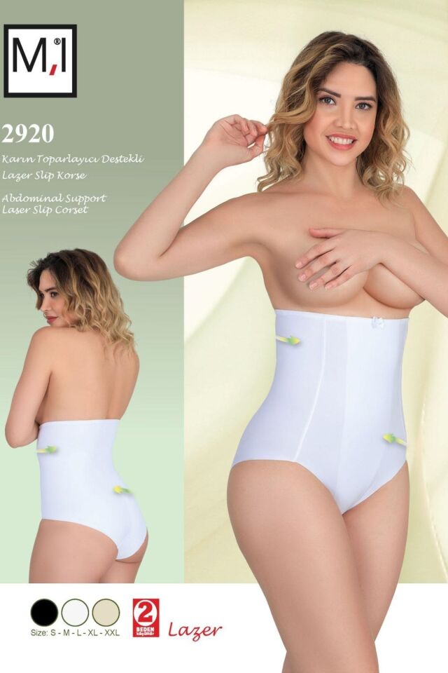 Emay 2920 Yüksek Bel Karın Desteklı Slip Lazer Korse M - Beyaz