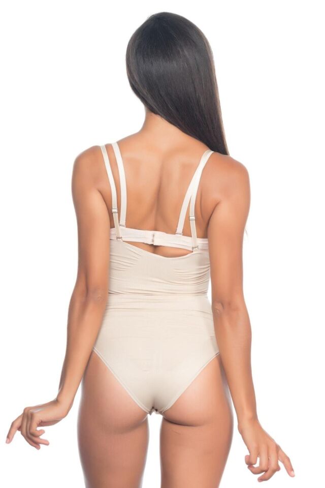 Emay 2073 İnce Göğüsü Açık Desenli Body Korse M - Ten