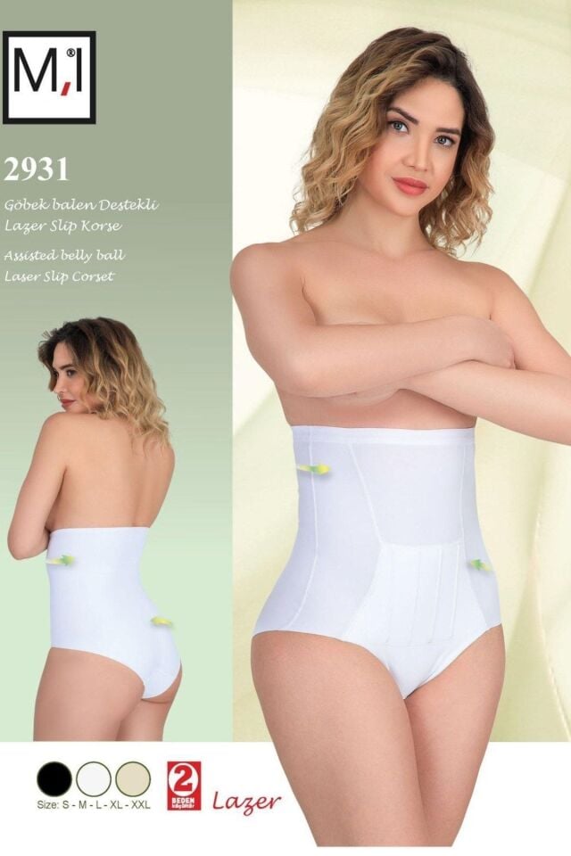Emay 2931 Karın Balen Destekli Slip Lazer Korse XL - Siyah