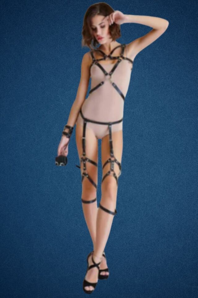 Deri Tüm Vücut, Kelepçeli Fantazi Harness Set