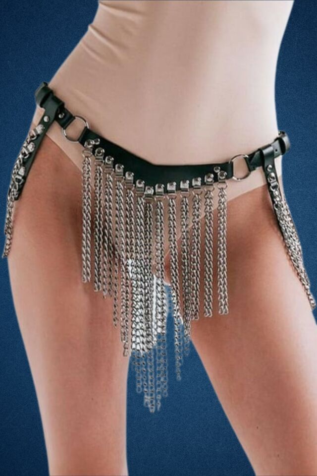 Zincir Detaylı Deri Harnes Fantazi Aksesuar