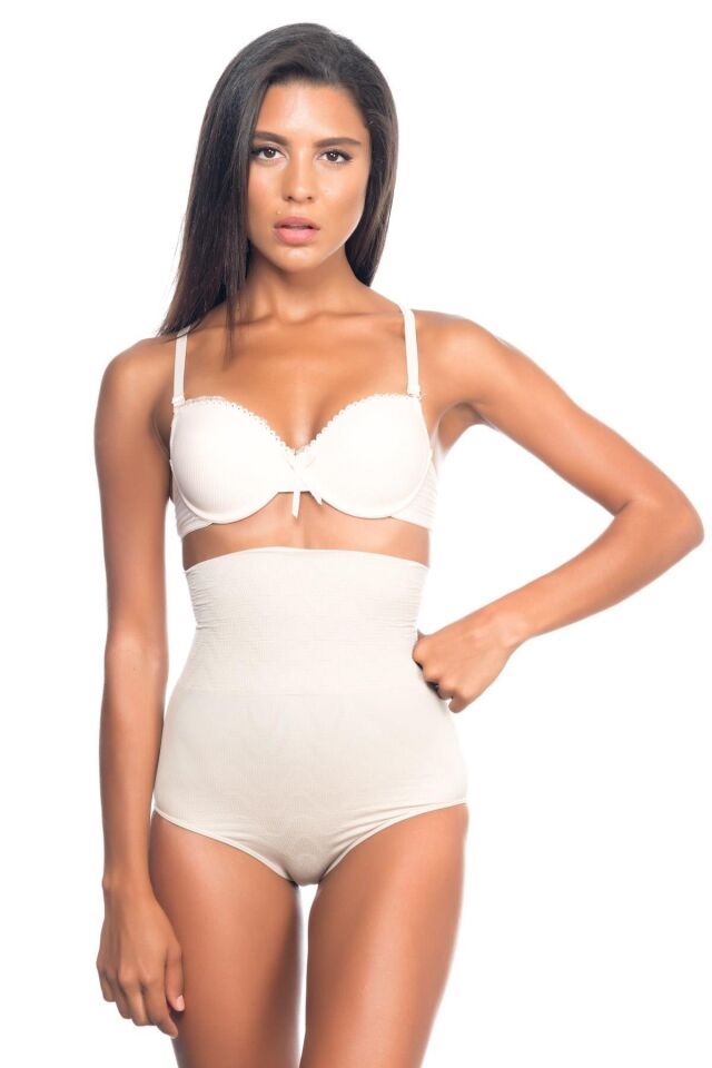Emay 2079 Yüksek Bel Desenli Double Slip Korse L - Ten