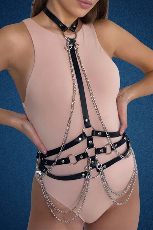 Zincir Detaylı Tasmalı Ayarlanabilir Fantazi Harness