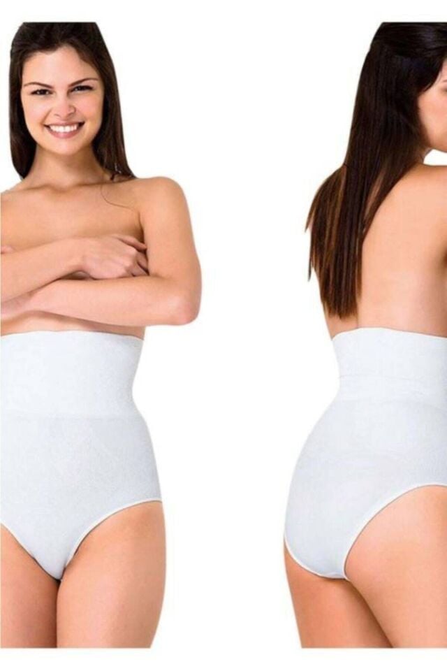 Emay 2079 Yüksek Bel Desenli Double Slip Korse XL - Beyaz