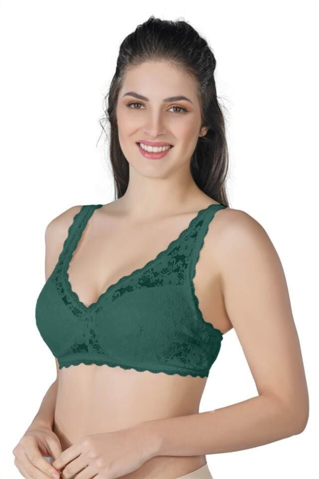 Emay 188C Pedli Dantelli Telli Toparlayıcı Sütyen 90B - Yeşil