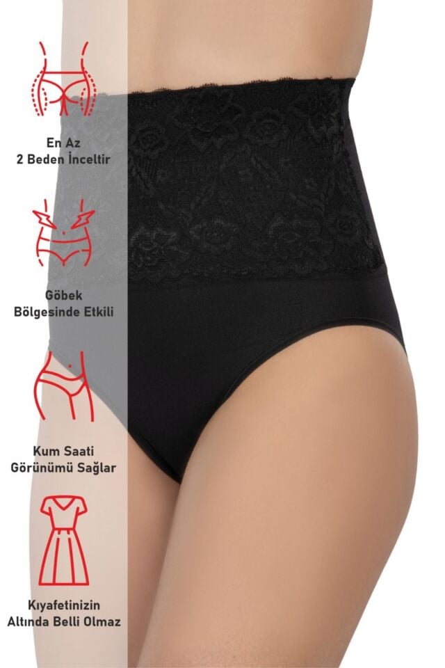 Emay 2090 Önü Dantelli Yüksek Bel Slip Korse XXL - Ten
