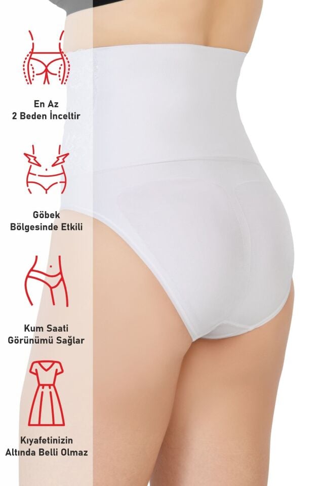 Emay 2090 Önü Dantelli Yüksek Bel Slip Korse M - Beyaz