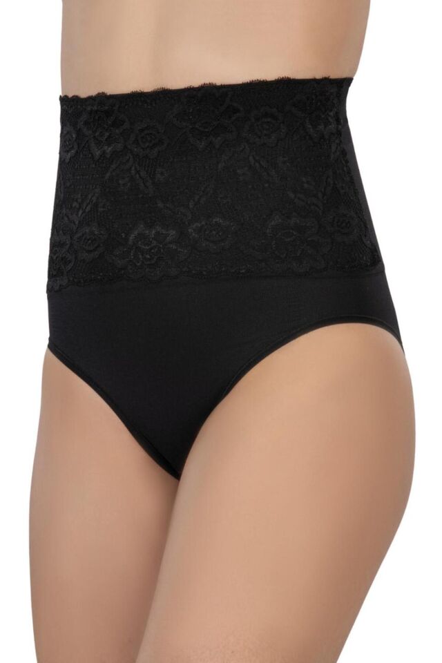 Emay 2090 Önü Dantelli Yüksek Bel Slip Korse XXL - Siyah