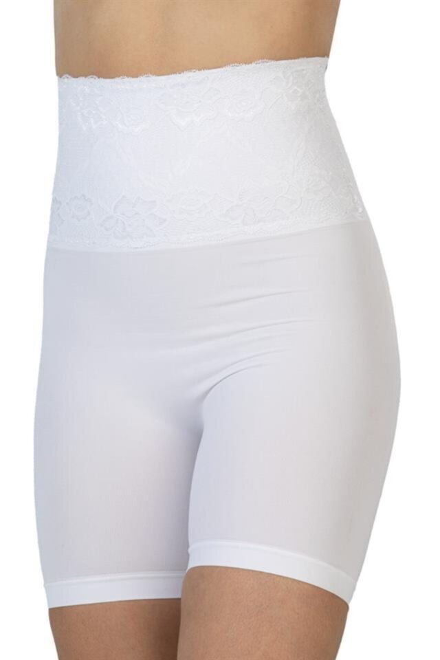 Emay 2091 Önü Dantelli Yüksek Bel Boxer Korse XL - Ten