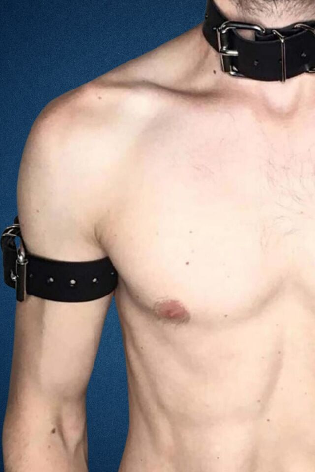 Erkek Kol Ve Tasma Deri Harness Fantezi Aksesuarı