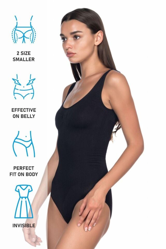 Emay 1924 Soft Kalın Askılı Çıtçıtlı Body S - Siyah