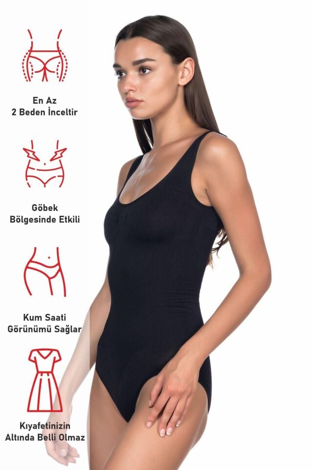 Emay 1924 Soft Kalın Askılı Çıtçıtlı Body S - Siyah