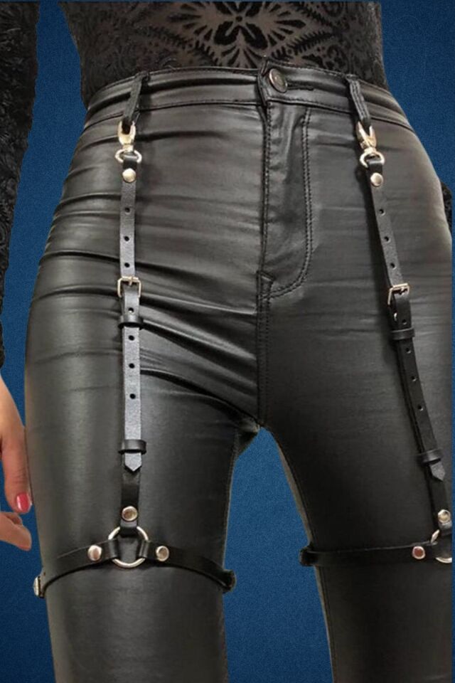 Bacak Ve Pantolon Üstüne Deri Harness Dekor Aksesuar
