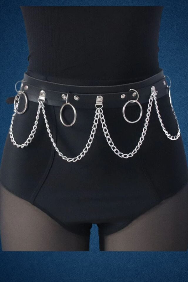 Belden Bağlamalı Halka, Zincir Detaylı Deri Harness Aksesuar