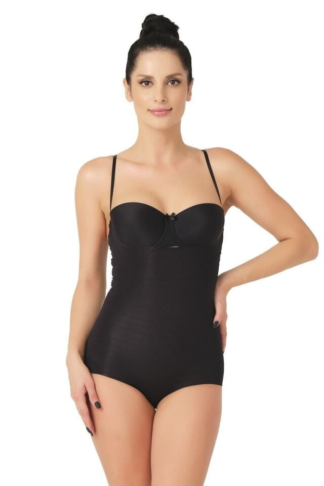 Emay 2723 Lazer Kesim Göğsü Açık Slip Korse XL - Siyah