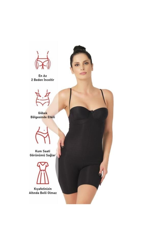 Emay 2758 Lazer Kesim Göğsü Açık Boxer Korse XL - Siyah