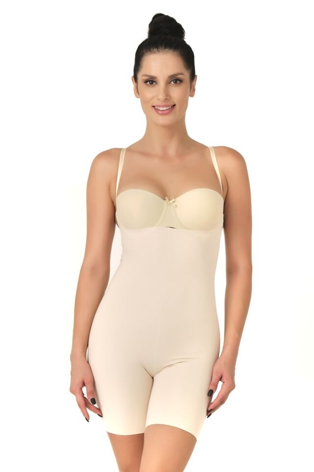 Emay 2758 Lazer Kesim Göğsü Açık Boxer Korse XL - Ten