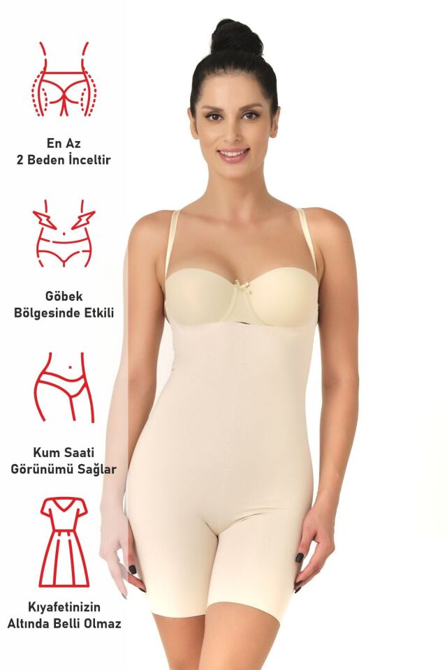 Emay 2758 Lazer Kesim Göğsü Açık Boxer Korse XL - Ten