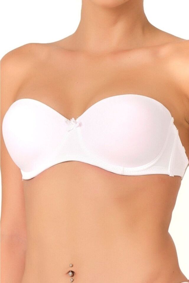 Emay 702 Sırtı Şeffaf Straplez Sütyen Push-up 90B - Beyaz