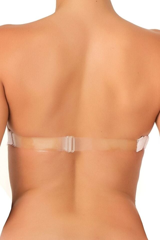 Emay 702 Sırtı Şeffaf Straplez Sütyen Push-up 90B - Beyaz