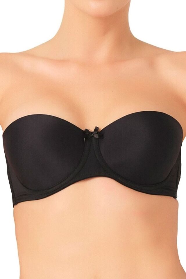 Emay 702 Sırtı Şeffaf Straplez Sütyen Push-up 95B - Siyah