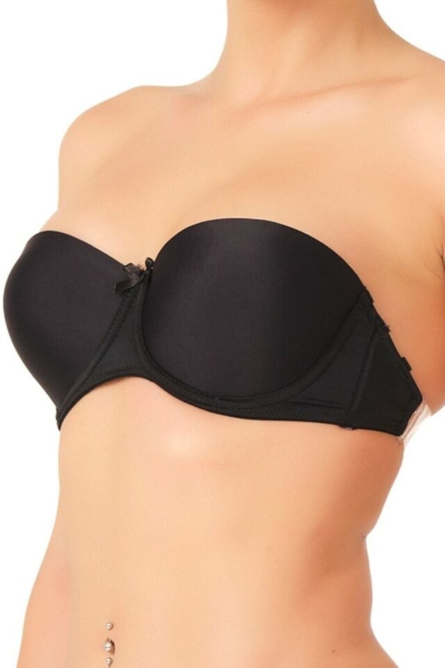 Emay 702 Sırtı Şeffaf Straplez Sütyen Push-up 95B - Siyah
