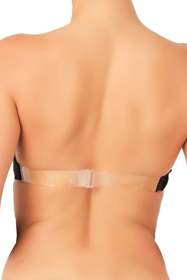 Emay 702 Sırtı Şeffaf Straplez Sütyen Push-up 95B - Siyah