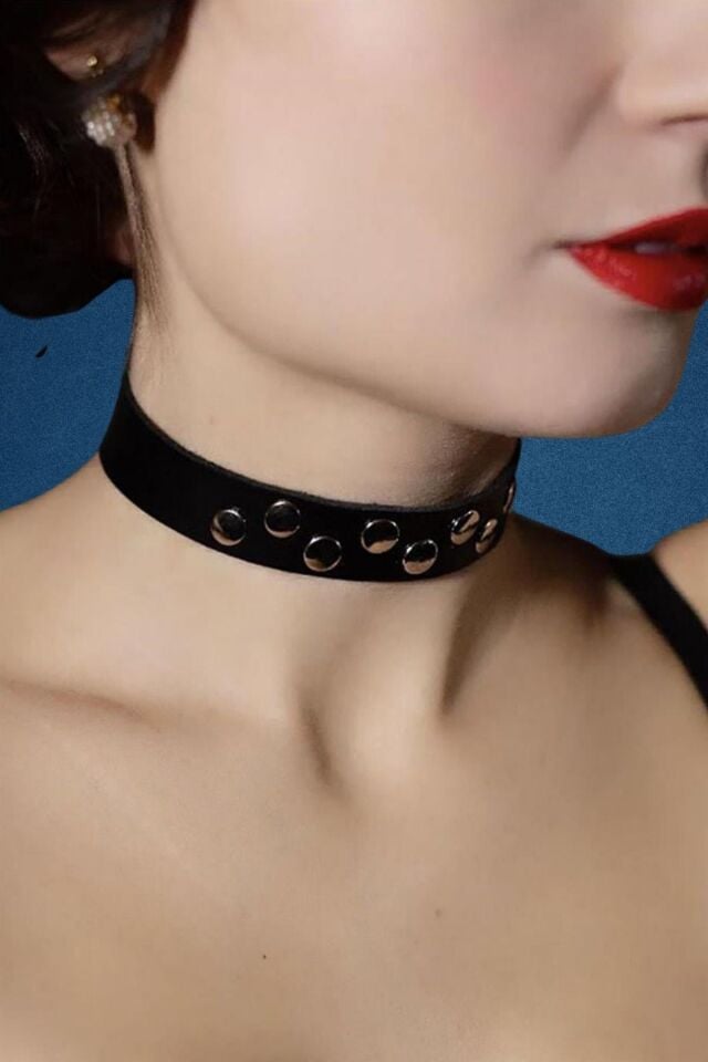Aysilce 247 Deri Choker Tasma Metal Halkalı Boyun Aksesuarı