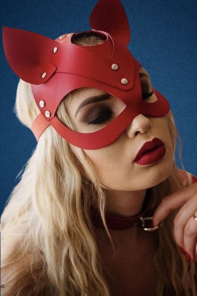 Aysilce 257 Deri Fantazi Maske Kırmızı Kulaklı Model