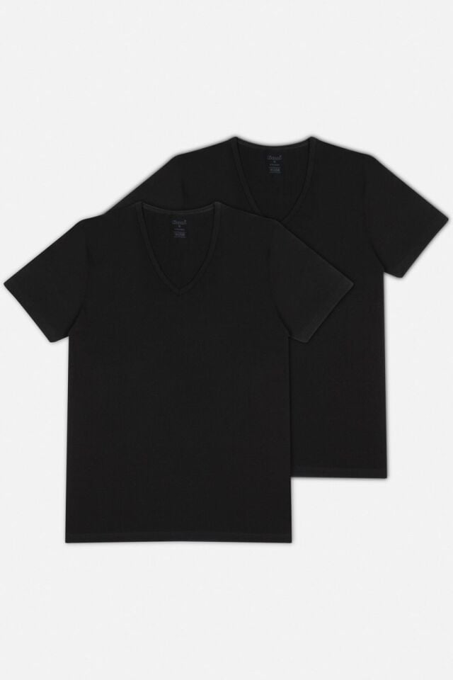 Kom Enrico V Yaka Pamuk 2 li Tshirt 2XL - Beyaz