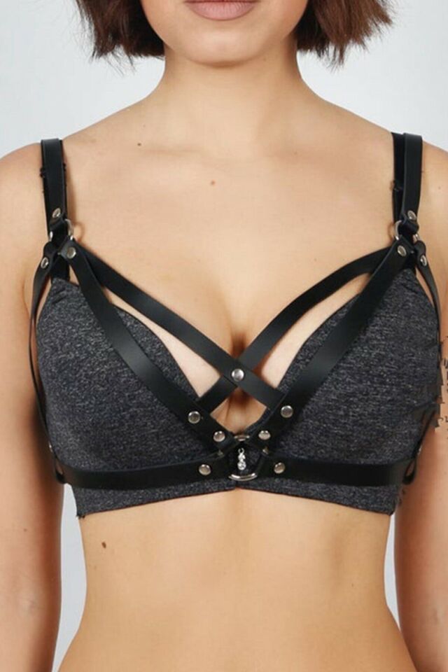 Harness Fantazi Deri Maske- Büstiyer-Jartiyer Aksesuar Set 3XL - Kırmızı