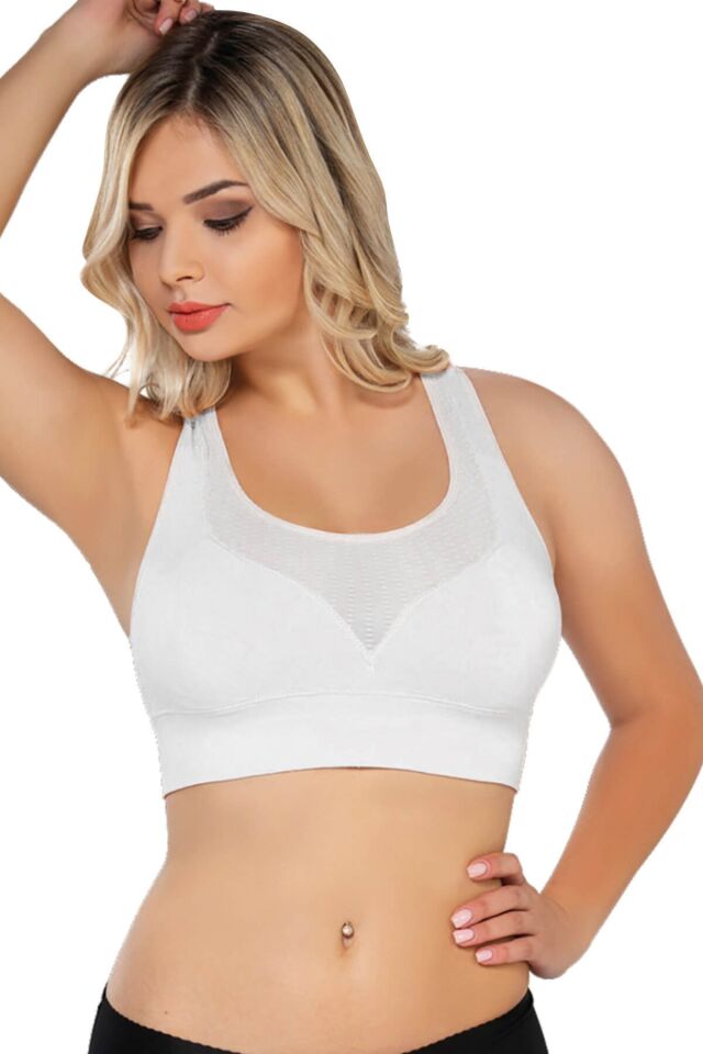 Emay 4027 Seamless Tül Pedli Toparlayıcı Sütyen Korse XL - Beyaz