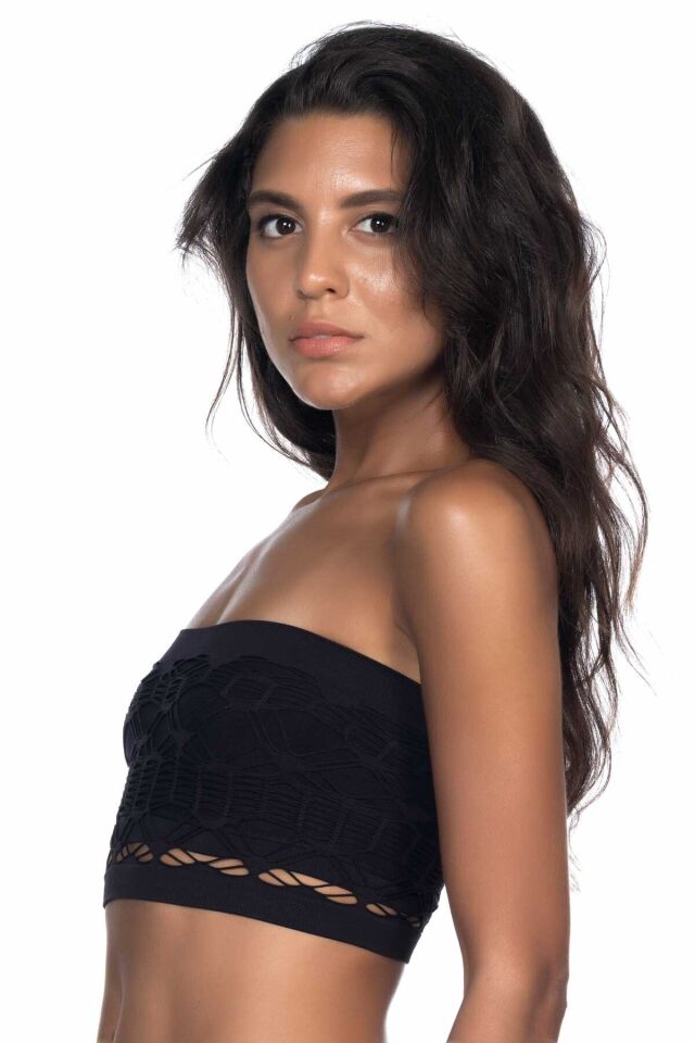 Emay 4050 Double Örgü Straplez Korse S - Siyah