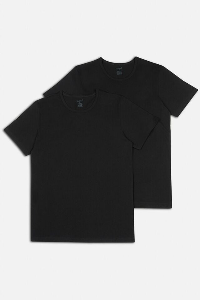 Kom Hulio Bisiklet Yaka 2 li Tshirt XL - Siyah