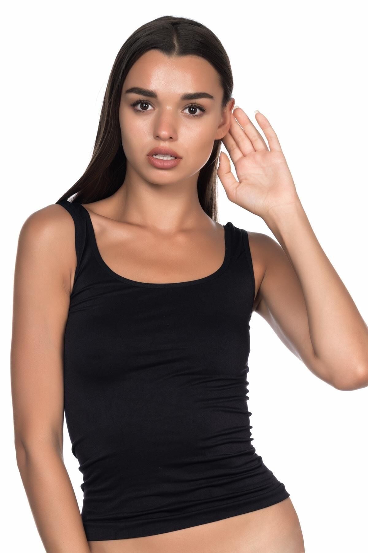 Emay 5002 Soft Kalın Askılı Uzun Atlet M - Siyah