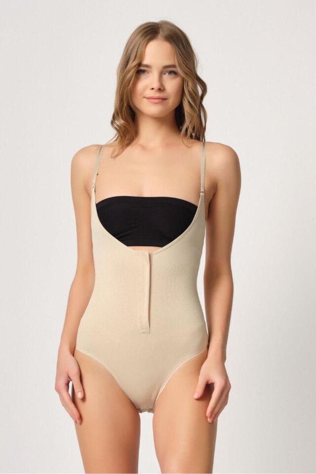 Emay 2043 Göğsü Açık Agraflı Body Korse 3XL - Ten