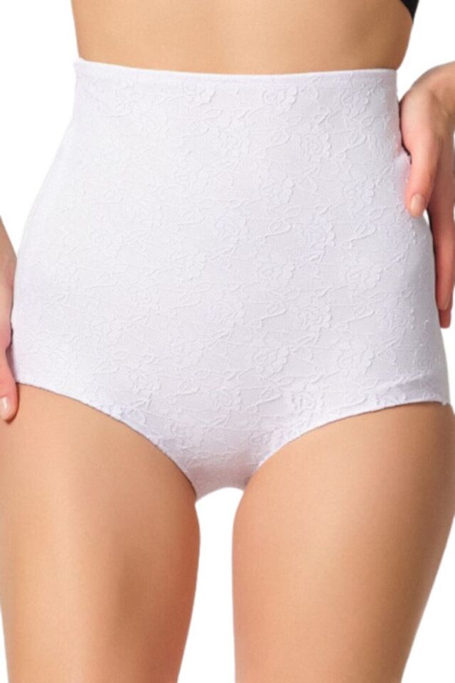 Emay 2842 Lazer Dantelli Slip Korse L - Beyaz