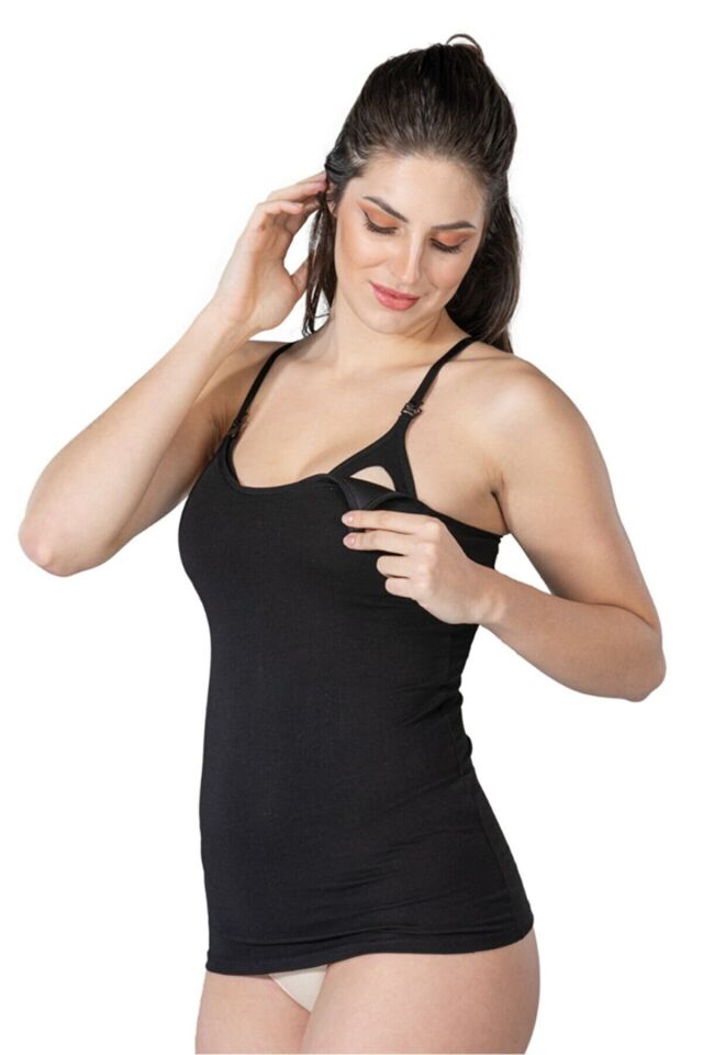 Emay 1413 Modal Cotton Kaplı Emzirme Atlet 90B - Siyah