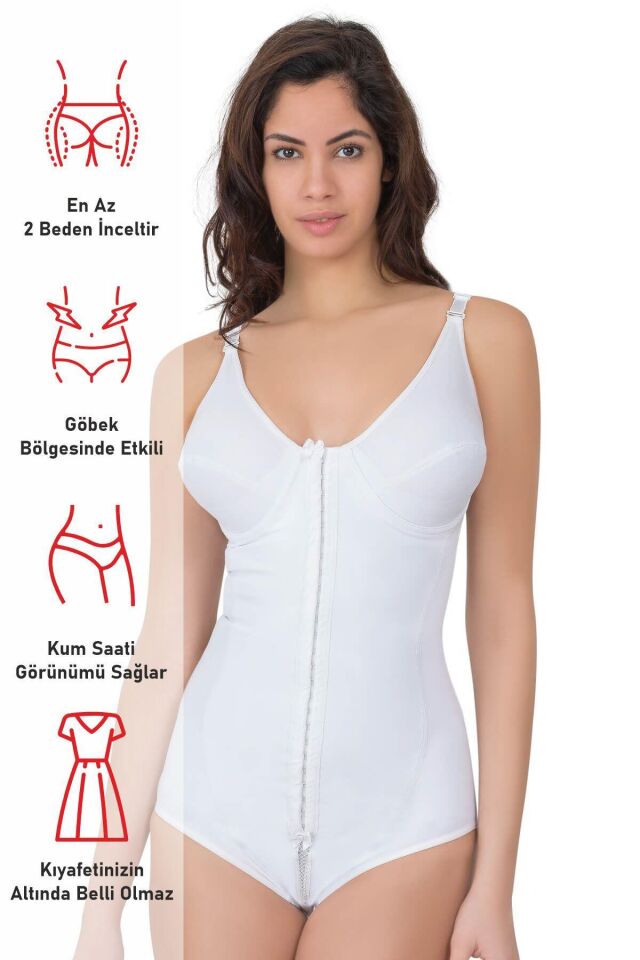 Emay 2871 Balenli Agraflı Toparlayıcı Boy Korse L - Beyaz